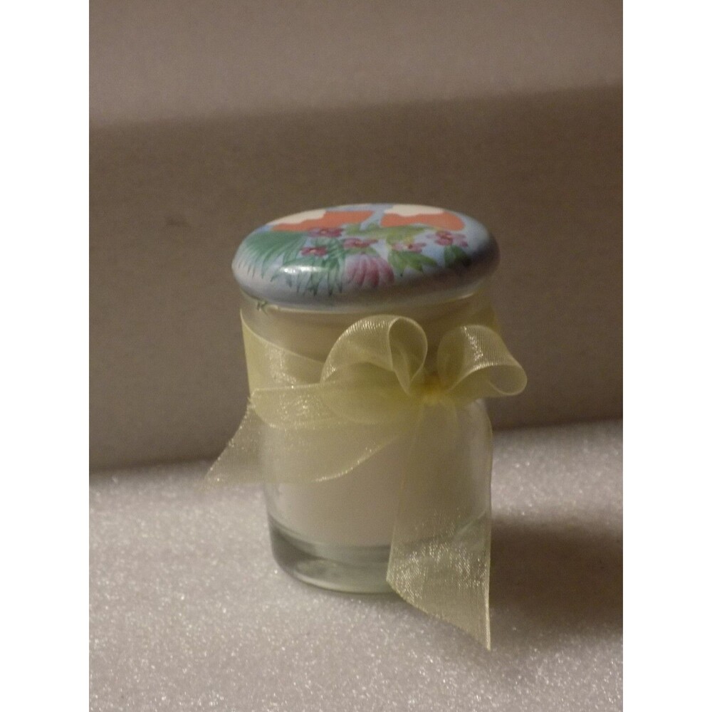 Glass Unscented Candle Ceramic Porcelain Floral Flowers Painted Top 6.2 Oz